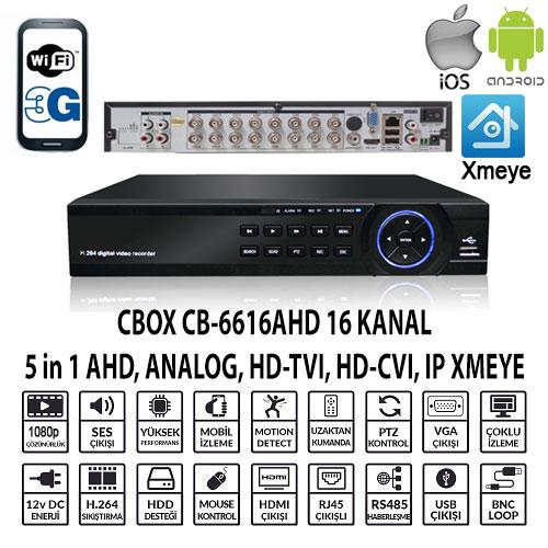 CBOX CB-6616AHD 16 KANAL 1080 6 SES AHD+ANLG+IP XMEYE HIBRIT DVR KAYIT CIHAZI