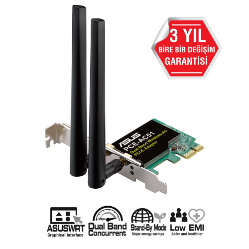 ASUS PCE-AC51 KABLOSUZ AC750 PCI EXPRESS ADAPTOR