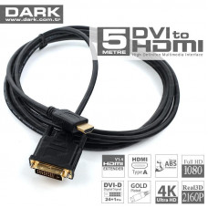 DARK 5M DVI - HDMI CIFT YONLU GORUNTU BAGLANTI KABLOSU (DK-CB-DVIXHDMIL500)