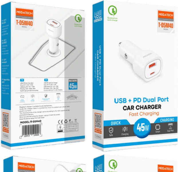 Megatech 45W PD + USB-A Araç Şarj Başlığı