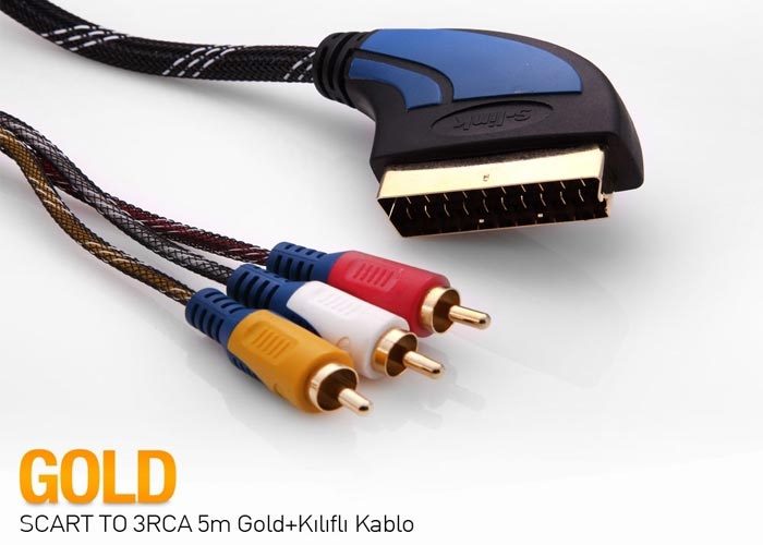 S-link SLX-930 SCART TO 3RCA 2m Gold+Kılıflı Kablo