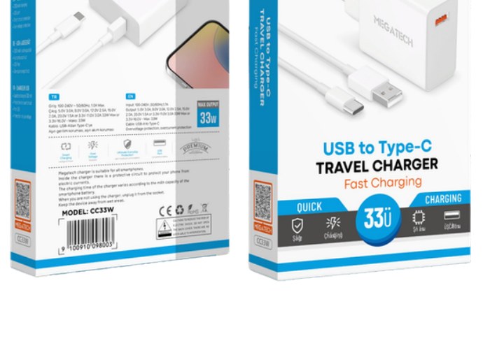 Megatech 33W Çift Portlu Hızlı Şarj Seti (Type-C Kablolu)