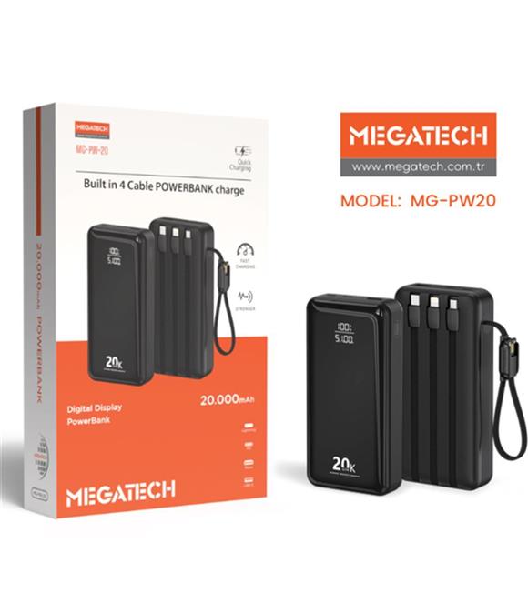 Megatech MG-PW-20 20.000 Mah Siyah Powerbank Digital Göstergeli