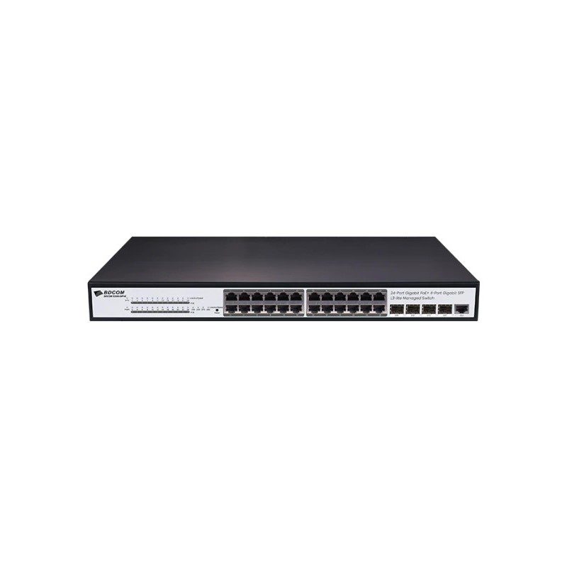 BDCOM S2500-24P4S 28 Port GIGABIT 24xPoE 370W 4x1000 SFP L3 Yönetilebilir Switch